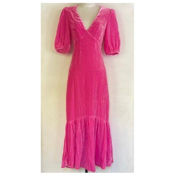NEW RHODE ESTER PINK VELVET MAXI DRESS IN JAIPUR SIZE 0 - Picture 2 of 8